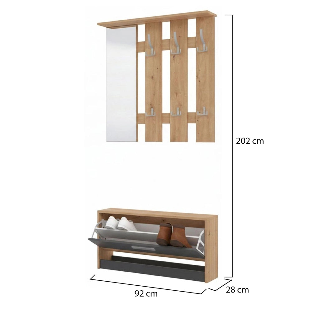Viggiano, Mobile da Ingresso Specchio Incluso, 91.5x28x202h cm Nero Antracite