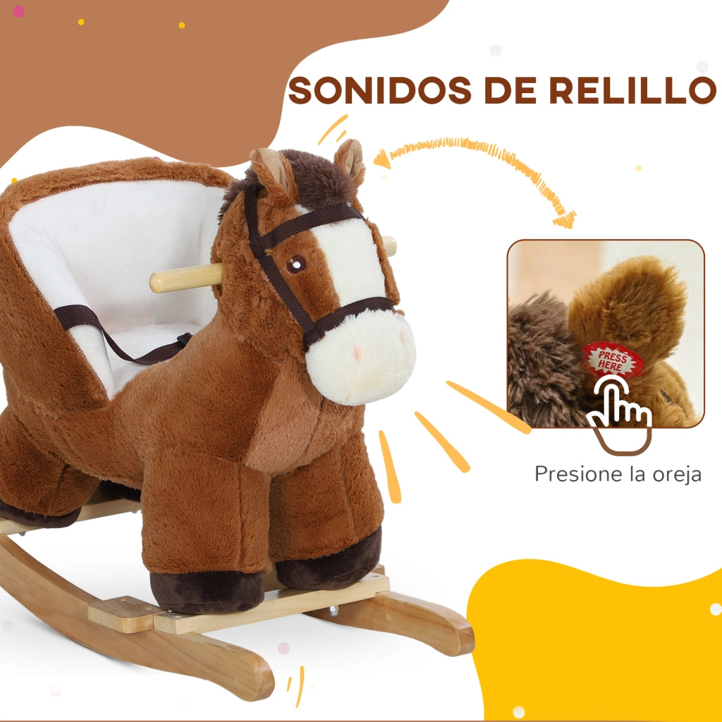 Cavallo a dondolo per bambini 18-36 mesi ¨C Xylo ¨C con suono, maniglie e cintura di sicurezza, marrone