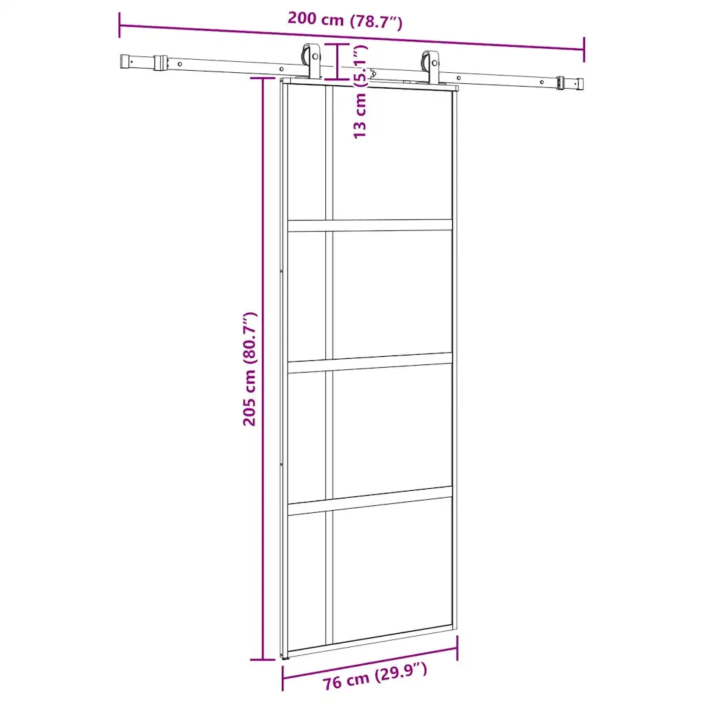 vidaXL Porta Scorrevole Set Ferramenta Nera 76x205 cm Vetro Temperato