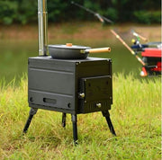 Campingtentkachel pieghevole con camino e ventilatore manuale - portatile e ideale per attività all'aperto