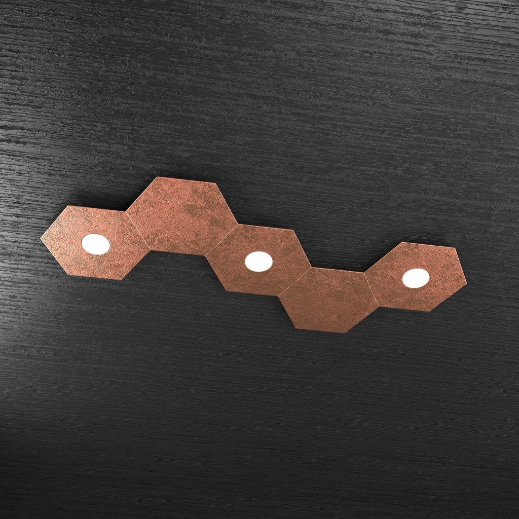 HEXAGON APPLIQUE-PLAFONIERA 3 LUCI + 2 DECORATIVO FOGLIA RAME 1142-3L2D-FR