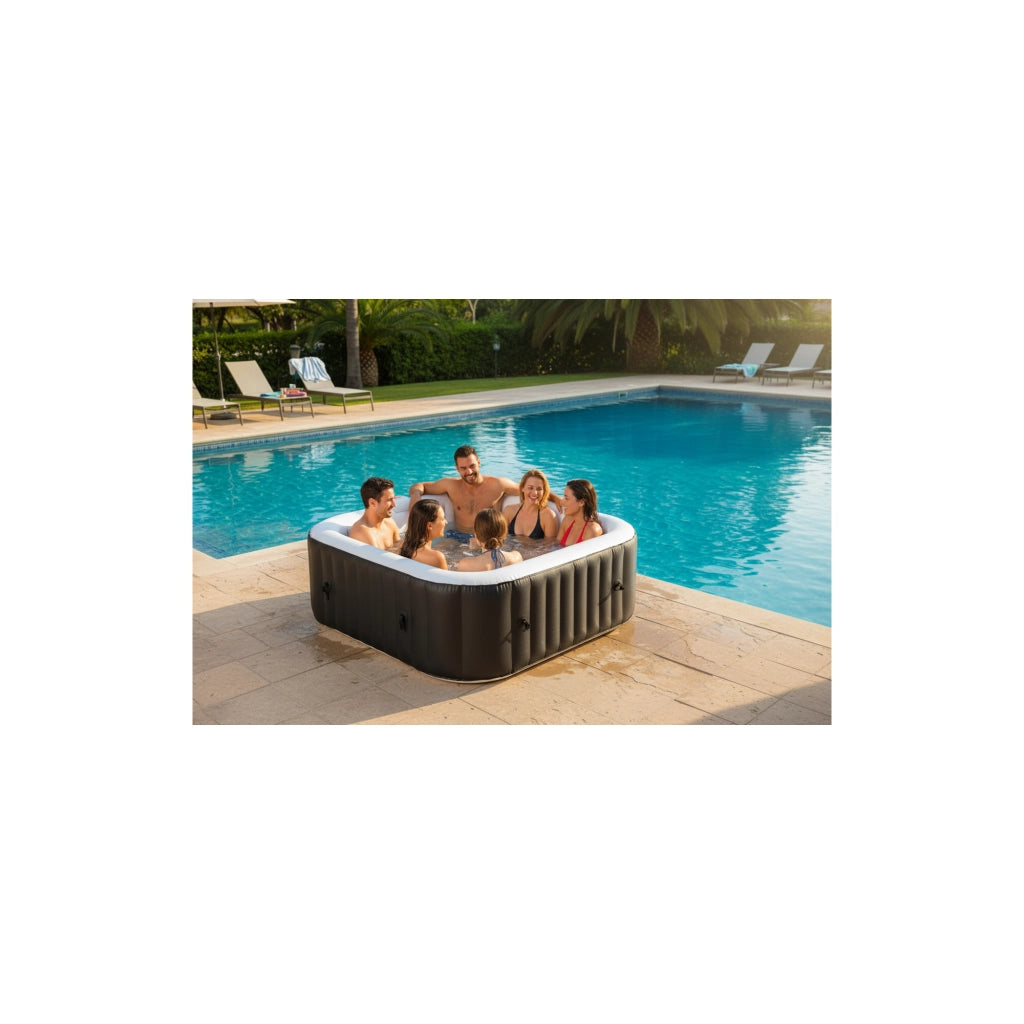 Spa gonfiabile quadrata 6 posti - RELXTIME - 130 getti - Nero - Filtro e copertura inclusi