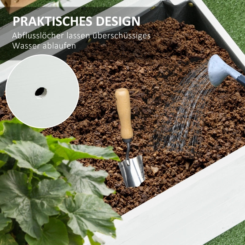 FIORIERA con grigliato 76x30x155 cm Legno massello bianco per giardino