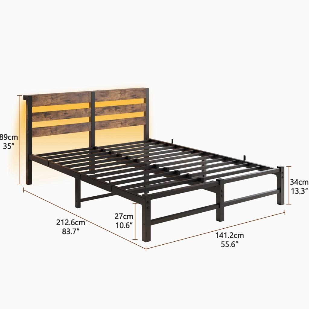 Letto matrimoniale 140x200 cm in metallo con LED e USB