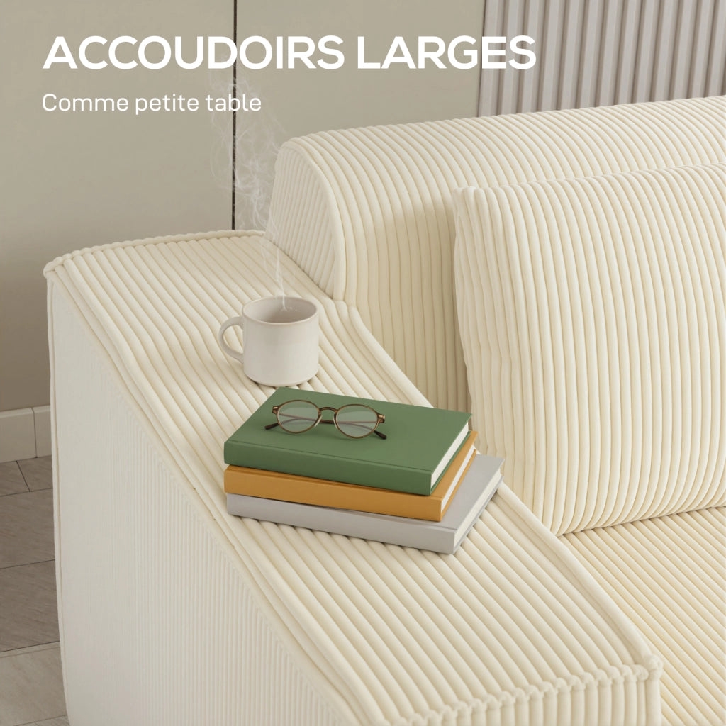 Divano 3 posti in velluto ¨C Xylo ¨C beige, con cuscini e braccioli larghi, 202x90x76cm