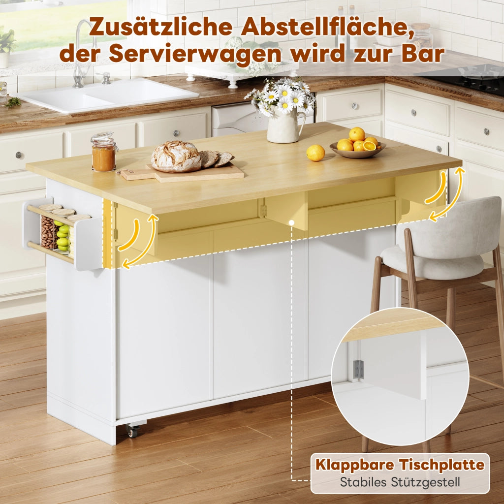 ISOLA DA CUCINA 120x45(70)x92 cm con piano ribaltabile, MDF, Natural/White