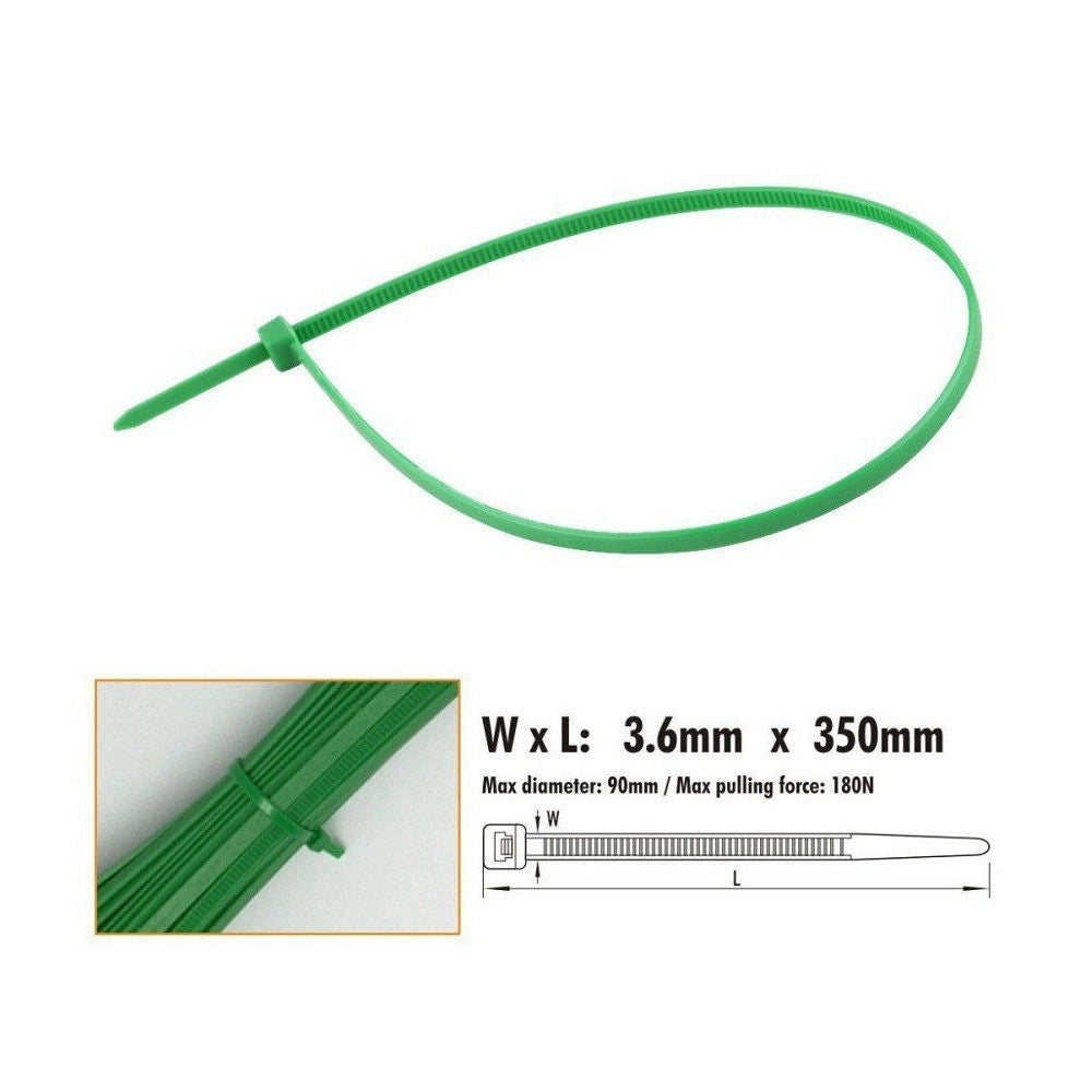 Trade Shop - Set 30 Pz Fascette Cavi Cavo Verde Stringenti In Plastica Nylon 3.6x350 Mm 92398 -