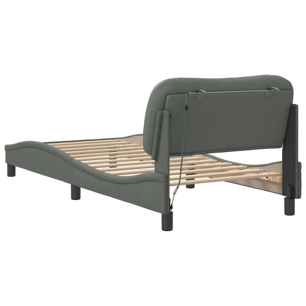 Giroletto con LED senza Materasso-Struttura Letto Hvar Grigio Scuro 90x190cm Tessuto