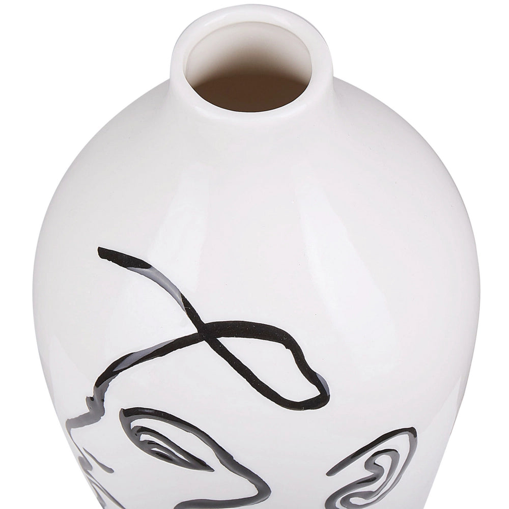 Vaso per fiori bianco con motivo viso decorazione per la casa in gres porcellanato impermeabile
