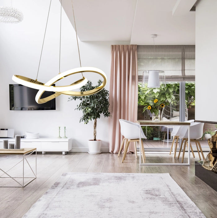 Lampada Da Soffitto Pensile Ring Moderno Led+telecomando App390-cp Oro