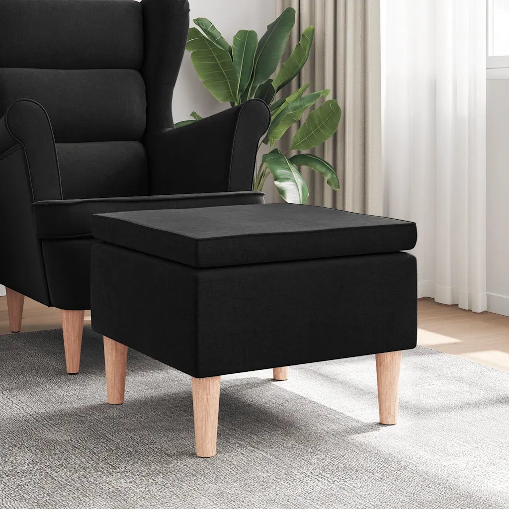 Poggiapiedi con Gambe in Legno Nero in Tessuto 329448