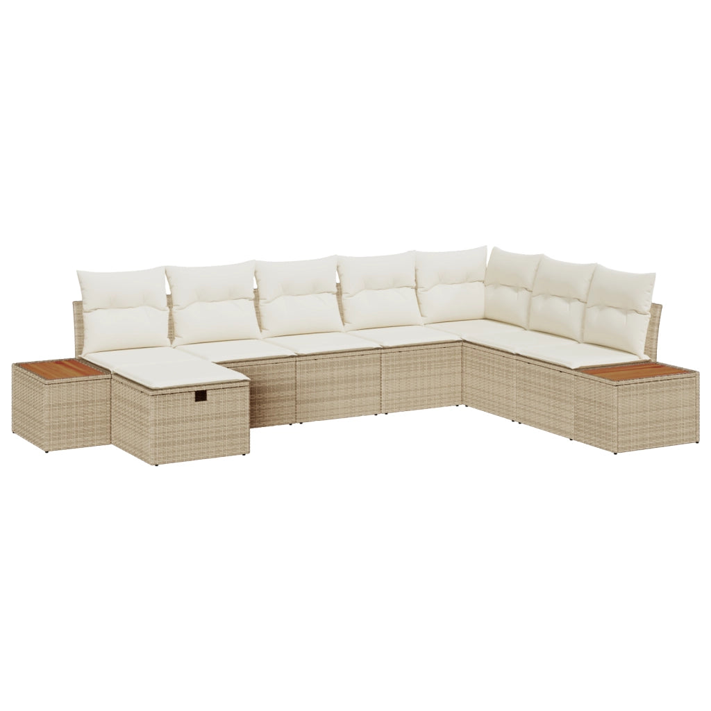 Set Divano da Giardino  8 Pezzi con Cuscini Beige Polyrattan