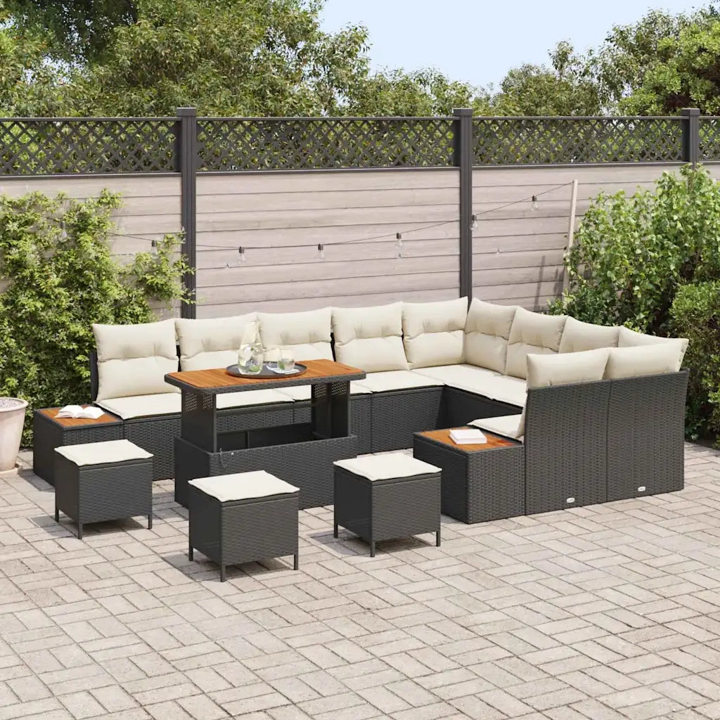 Set Divano da Giardino con cuscino 13 pcs Nero Poly Rattan 3364910