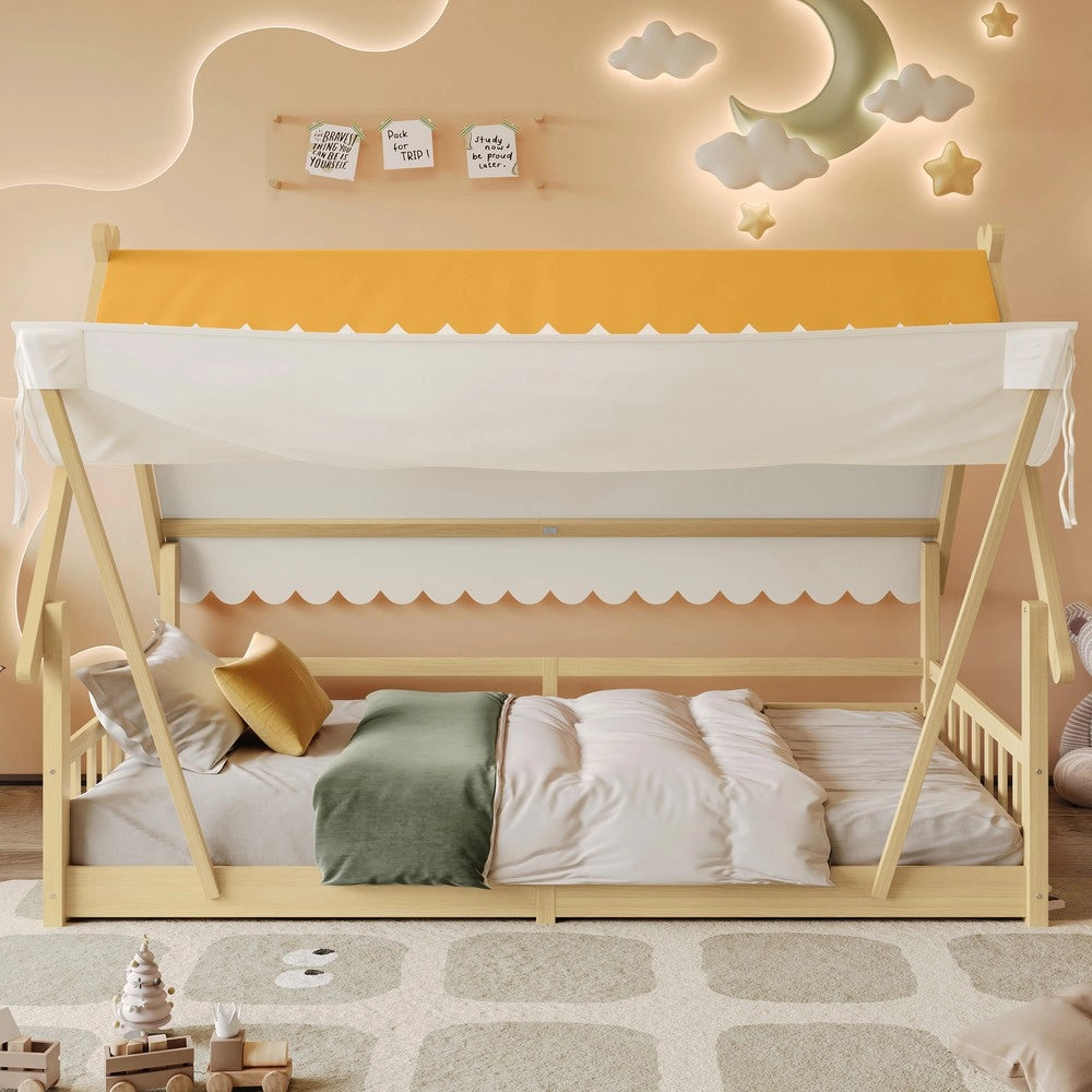 Letto Singolo per Bambini a Casetta ¨C MINIMAL ¨C Pino e Multistrato, 90x200, Naturale