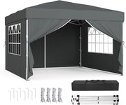 SONGMICS Gazebo, Tendone Pieghevole, Protezione Solare, Resistente alla Pioggia Leggera, Portatile, con Pareti Laterali, per Cortile, Giardino, Mercato, 3 x 3 m, Grigio Scuro GCT104GZ01
