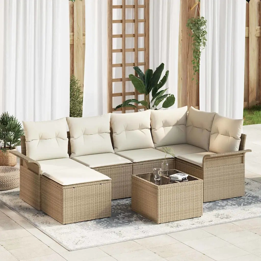 Set Divano da Giardino con cuscino 7 pcs Beige polyrattan