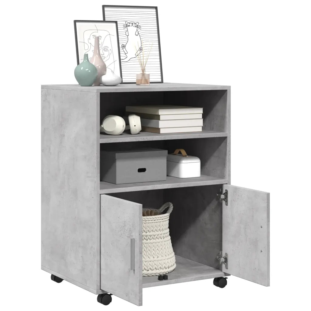 Mobiletto con Ruote Grigio Cemento 60x48x81 cm in Truciolato 853167