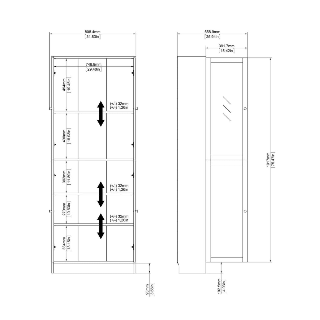 Libreria Bagaladi, Scaffale da ufficio, Mobile portalibri, Biblioteca, 79x28 h203 cm, Bianco