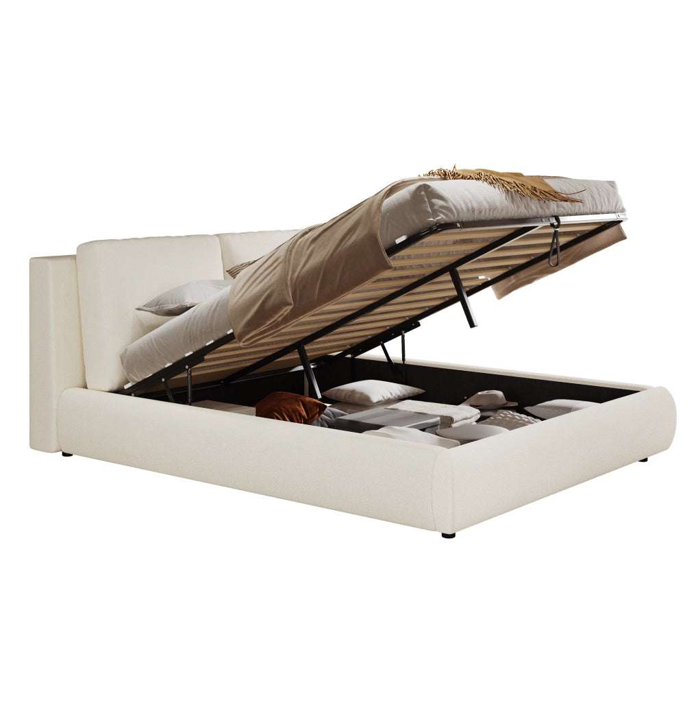 Letto matrimoniale imbottito 180x200 cm con vano contenitore beige