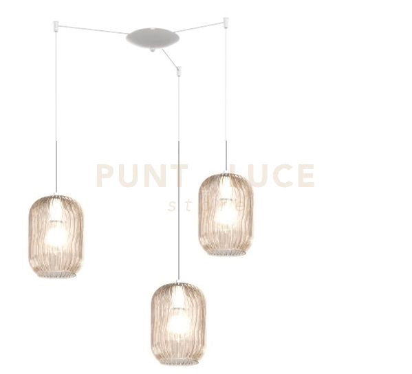 SOSPENSIONE BIANCO 3 LUCI SPOSTABILE VETRI AMBRA 1181BI-S3 S-AM