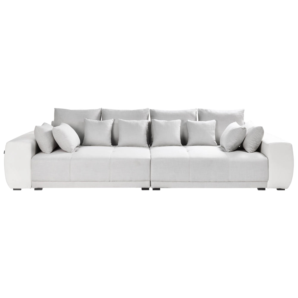 Divano con 8 cuscini grigio chiaro con rivestimento in tessuto crema 4 posti cuscino schienale