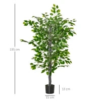 Pianta Artificiale di Ficus Alta 135cm con Vaso per Interno ed Esterno, Verde