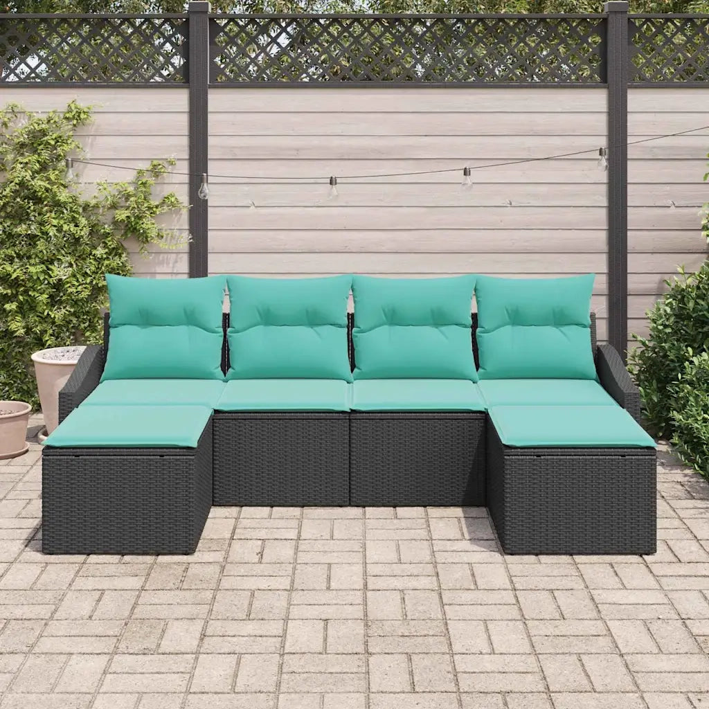 Set di divani con cuscino 6 pcs Nero polyrattan
