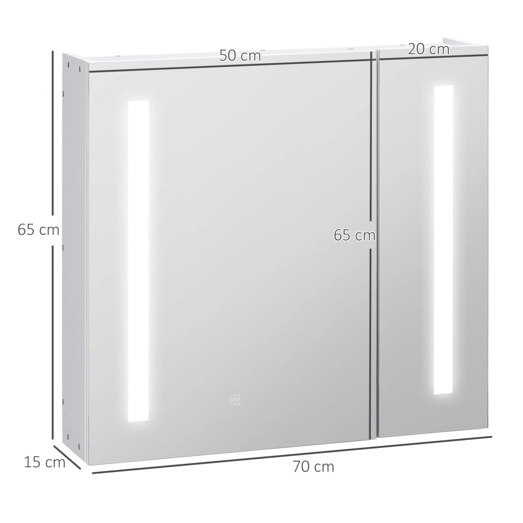 Specchio Armadio a Parete Bagno LED ¨C Zephmum ¨C Bianco 70x15x65 cm