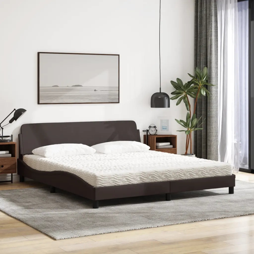 Letto con Materasso Dover Marrone Scuro 180x200cm Tessuto