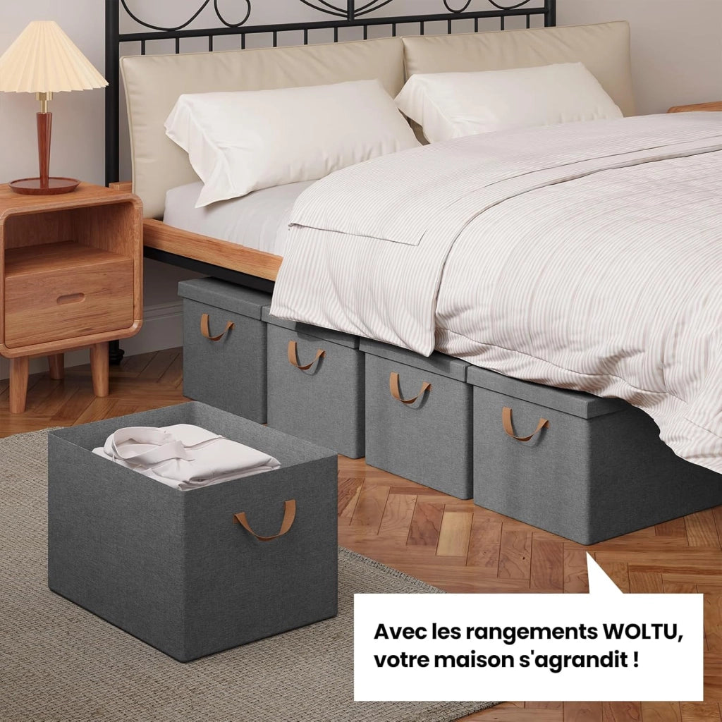5 Pezzi Scatola portaoggetti in Tessuto, Contenitore per Armadio con coperchio, Scatola per Vestiti Pieghevole, con Maniglie, Grigio, 51 L