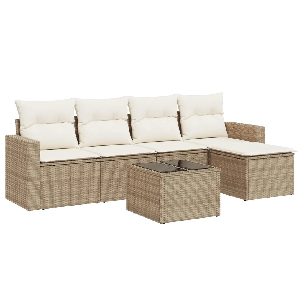 Set Divano da Giardino 6 pz con Cuscini Beige in Polyrattancod mxl 110943