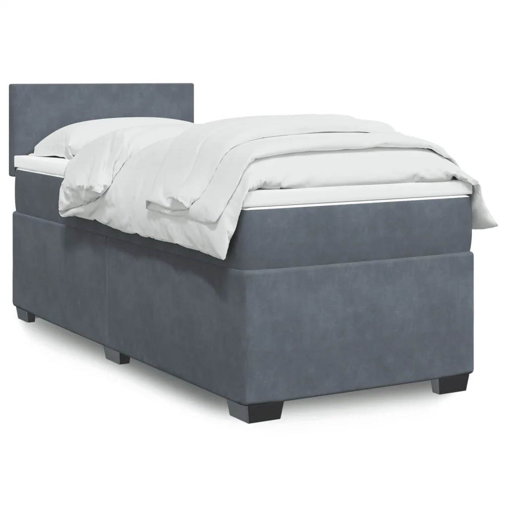 Giroletto a Molle con Materasso-Struttura Letto Grigio Scuro 90x190 cm Velluto 614995