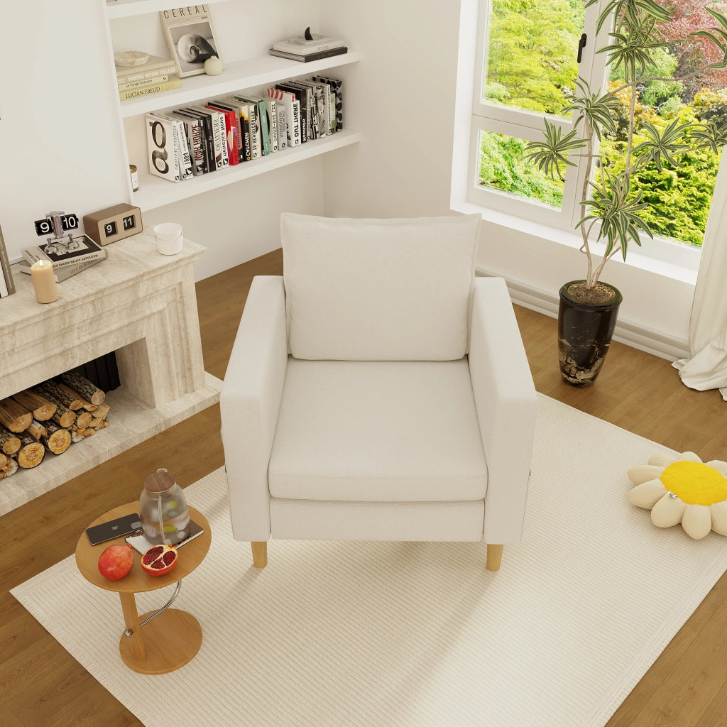 poltrona da lettura con tasche laterali; cuscino imbottito; in ciniglia beige 71 Ã— 68 Ã— 82 cm