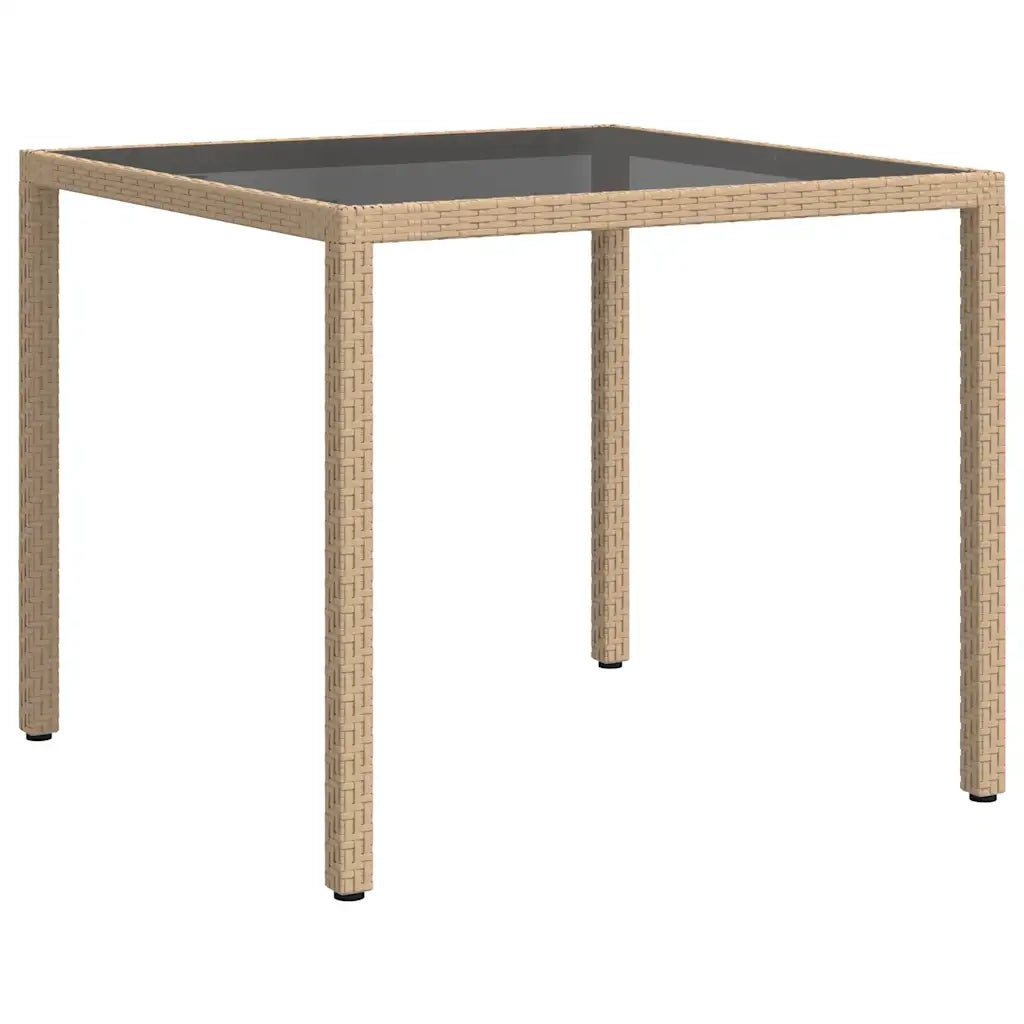 Tavolo Giardino 90x90x75 cm Vetro Temperato e Polyrattan Beige cod mxl 34207