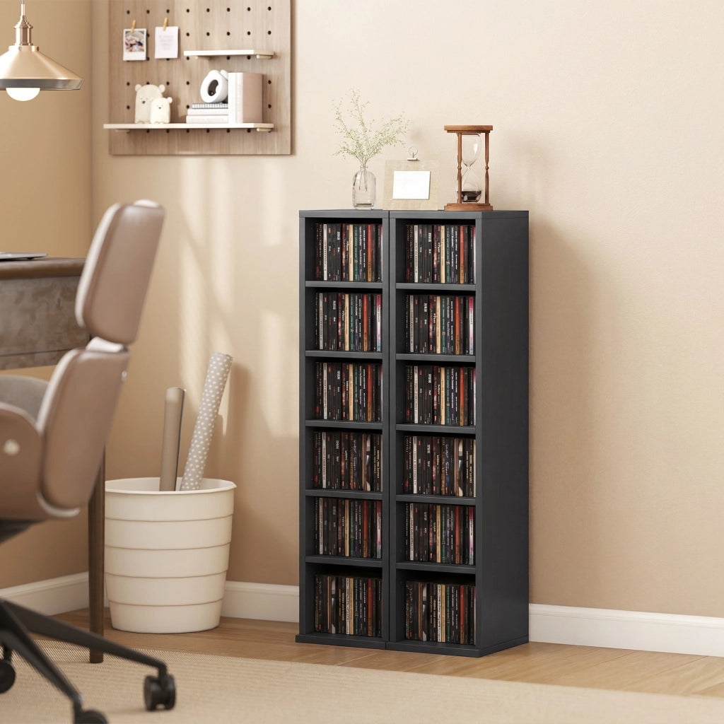 Armadio per CD e DVD ¨C zephmum ¨C 2 colonne, 12 scomparti, 21x22.5x88.5 cm, nero