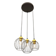 Sospensione Minimal Industrial Hathor 3 Luci Tonda Nera E Oro