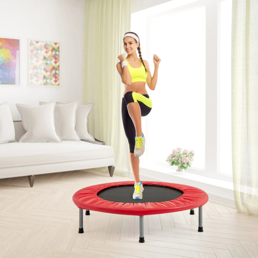 Trampolino pieghevole per bambini con carico massimo 150kg, Mini trampolino portatile per interno Rosso-Trampolini