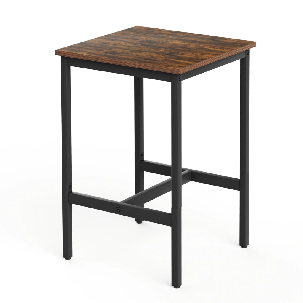 Set bar 60x60x92 cm salvaspazio con schienale; in acciaio e truciolato marrone rustico e nero