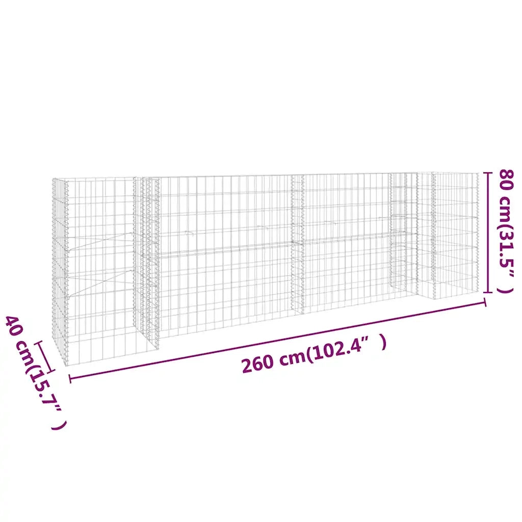 Gabbione Fioriera ad "H" in Filo di Acciaio 260x40x80 cm