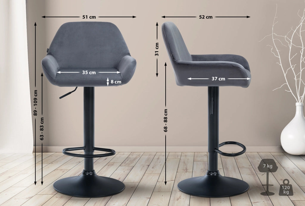 Sgabello Braga in velluto grigio scuro,nero