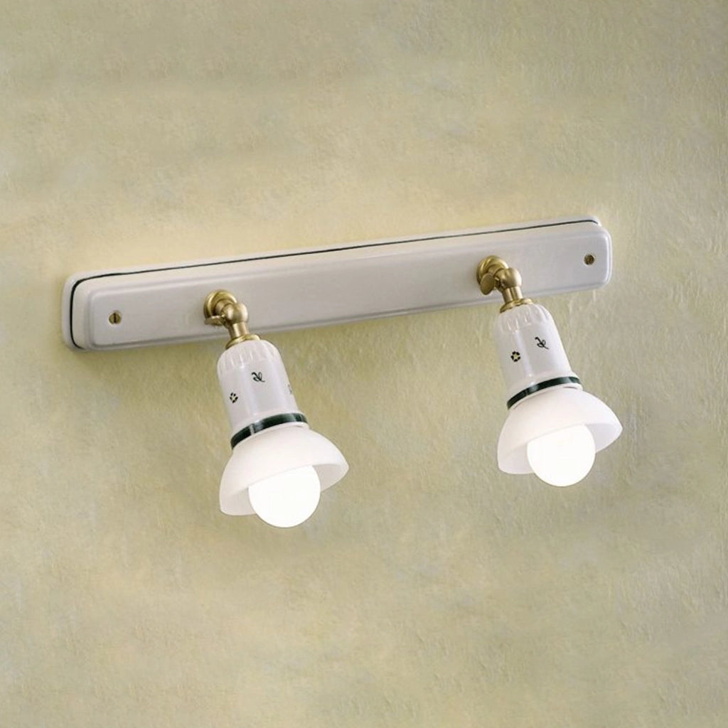 Applique Classica Savona Ceramica E Ottone Satinato 2 Luci E14