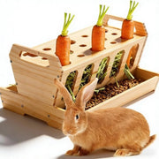 Hooiruf per conigli e piccoli animali in legno naturale, beccuccia con tenuta radice, alimentazione autonoma e robusta, cavia, hamster, ratto, accessori