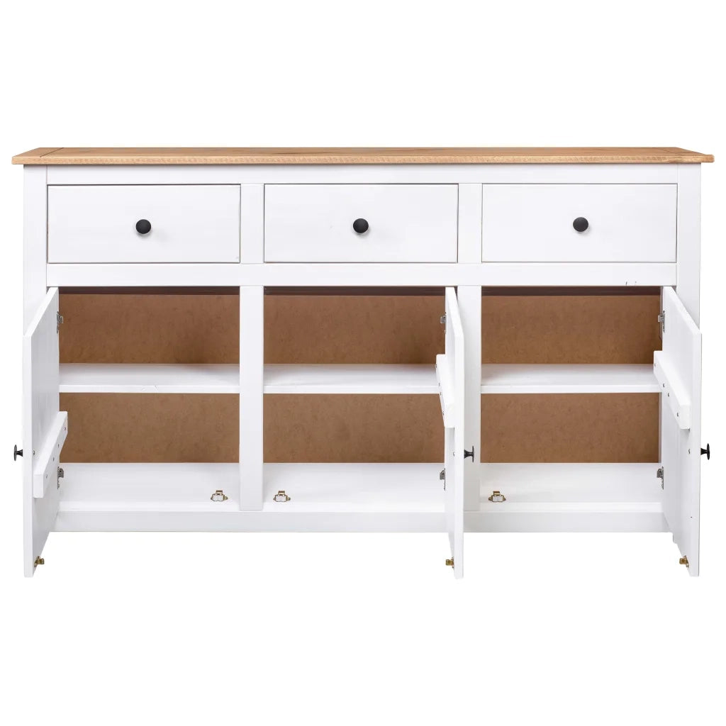 Credenza Bianca 135x40x80 cm in Legno Massello di Pino Panama cod mxl 7833