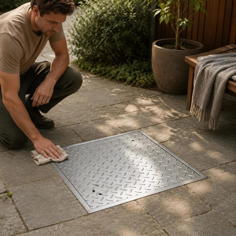 Manhole Cover With Frame 50 X 50 Cm, Square Manhole Cover, Septic Tank Cover, Heavy-duty, Non-slip Carbon Steel Gully Cover For Drainage Channels, For Walkways, Gardens, And Yards