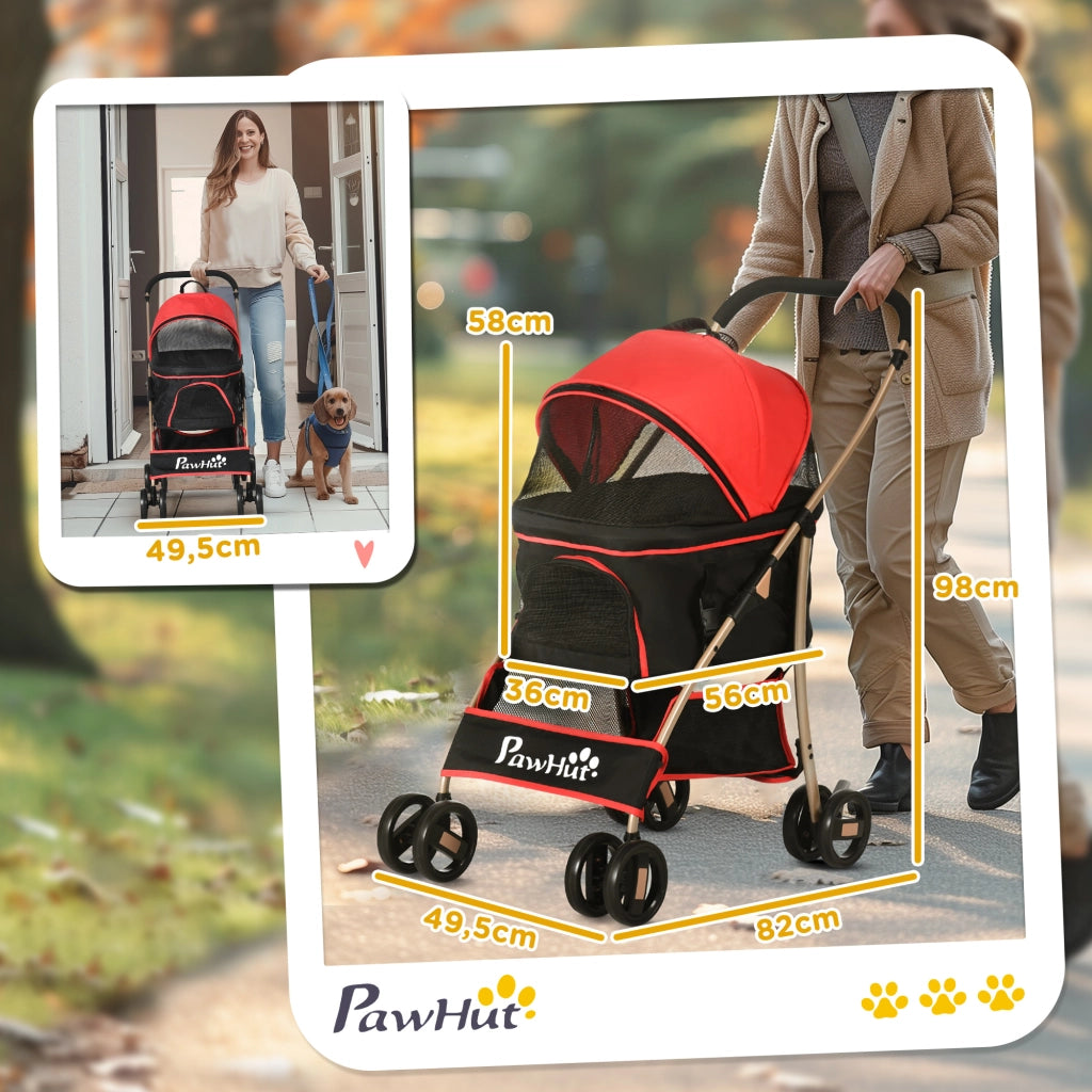Carrello pieghevole 2 in 1 per cani e gatti con sacca rimovibile in tessuto Oxford rosso 82 × 49,5 × 98 cm