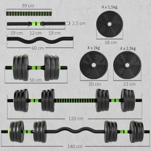 Set Manubri Regolabili 25 kg per Allenamento Forza, Include Manubri Corti e Asta Lunga