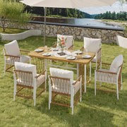 Set da giardino in rattan con tavolo lungo e 6 sedie con cuscini