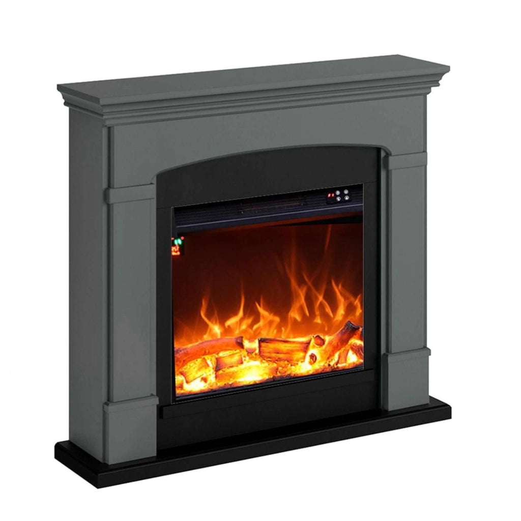 Caminetto Fuego Monica Antracita 1500w a Parete Con Cornice Telecomando e Bruciatore Grigio Scuro