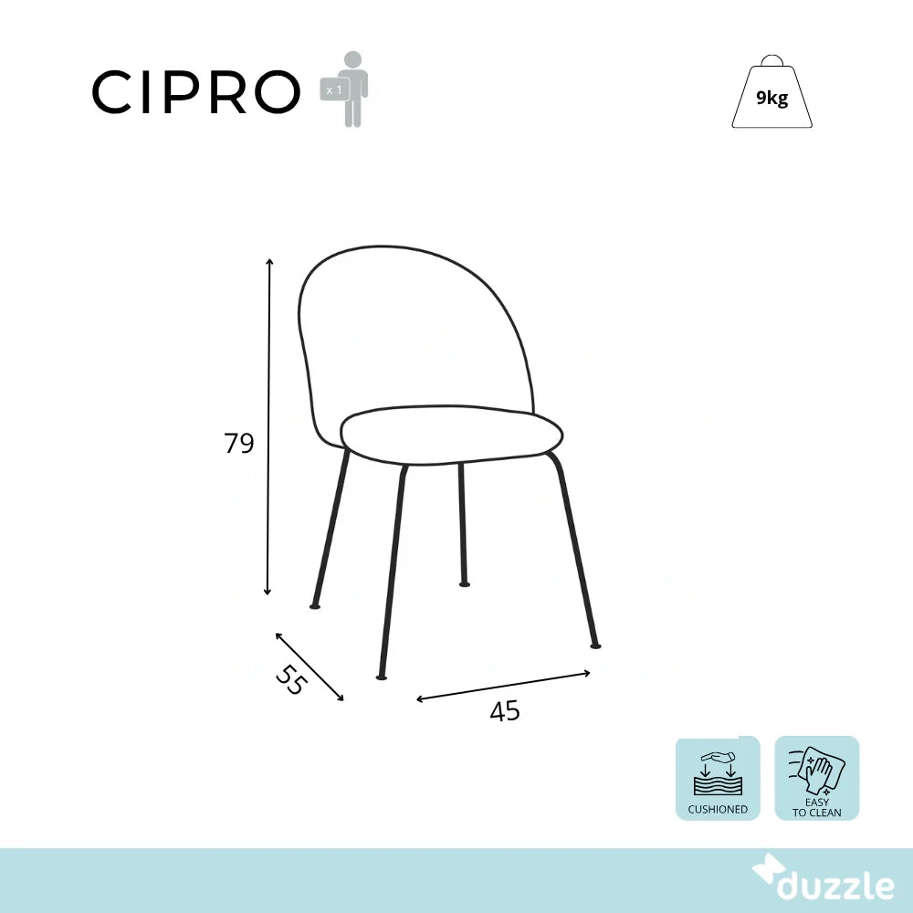 Cipro, Set di 2 sedie in velluto Rosa (45cm X 55cm H.79cm) | Duzzle