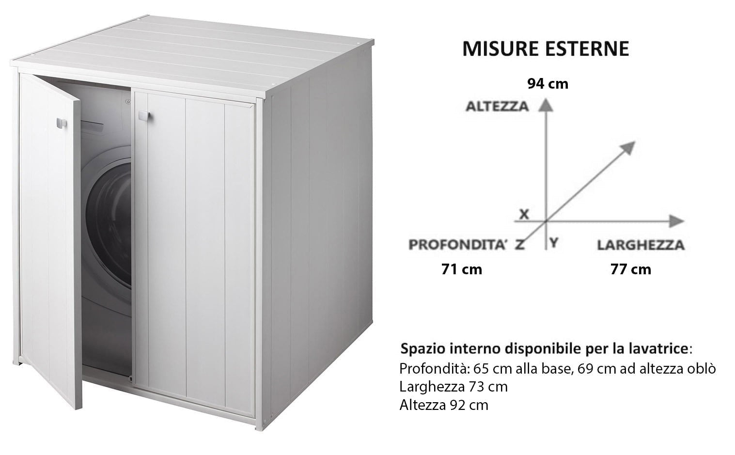 Coprilavatrice da Esterno in PVC 77x71x93,5 cm 2 Ante Forlani Laundry XXL Bianco